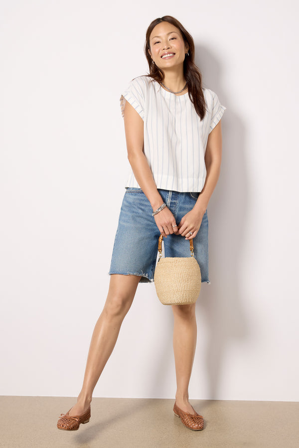 Everve Button Back Stripe Top Powderbluestripe