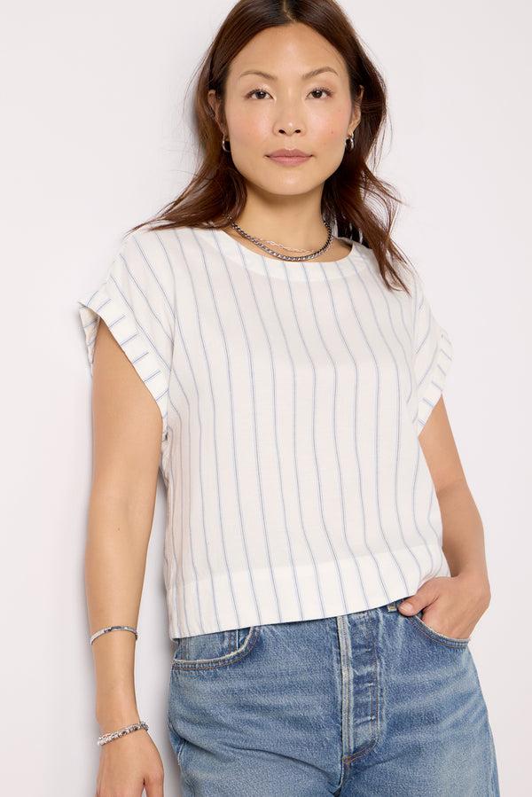 Everve Button Back Stripe Top Powderbluestripe