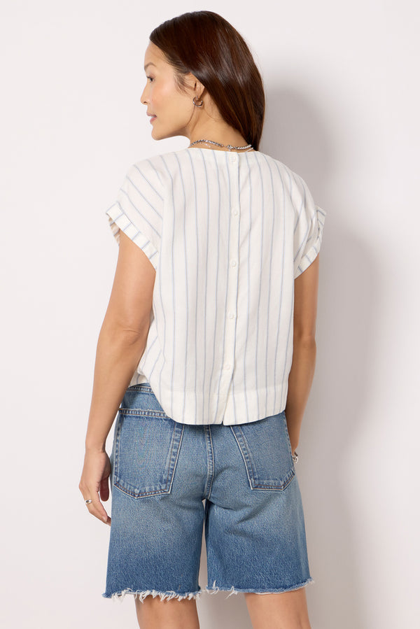 Everve Button Back Stripe Top Powderbluestripe