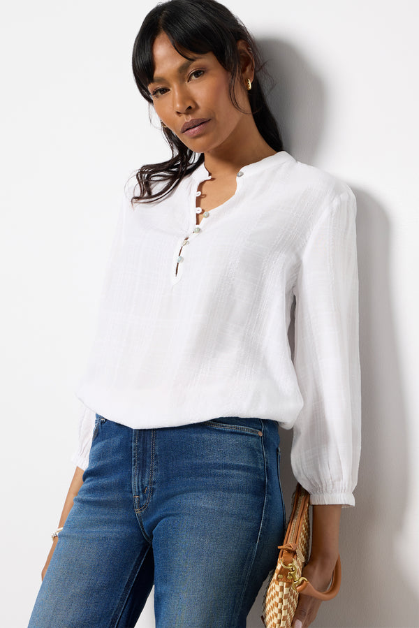 Everve Button Front Textured Shirt White
