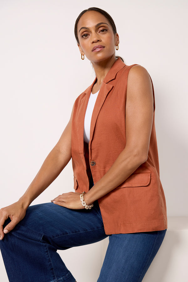 everve Cali Linen Vest Rust
