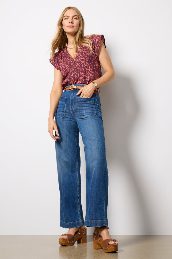 Everve Calista Flutter Sleeve Top Redprint