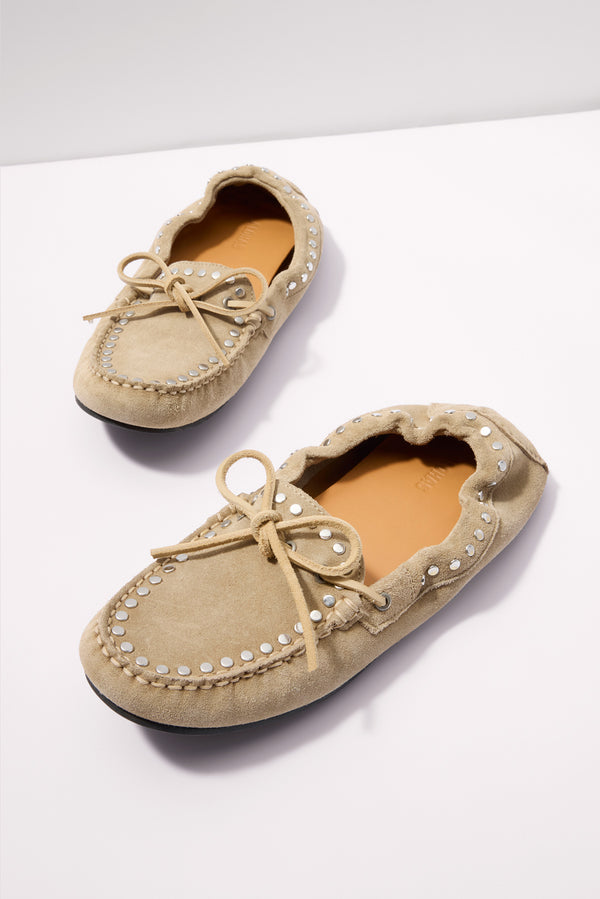 Everve Calla Suede Studs Loafers Beige