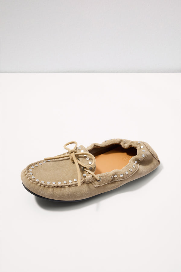 Everve Calla Suede Studs Loafers Beige