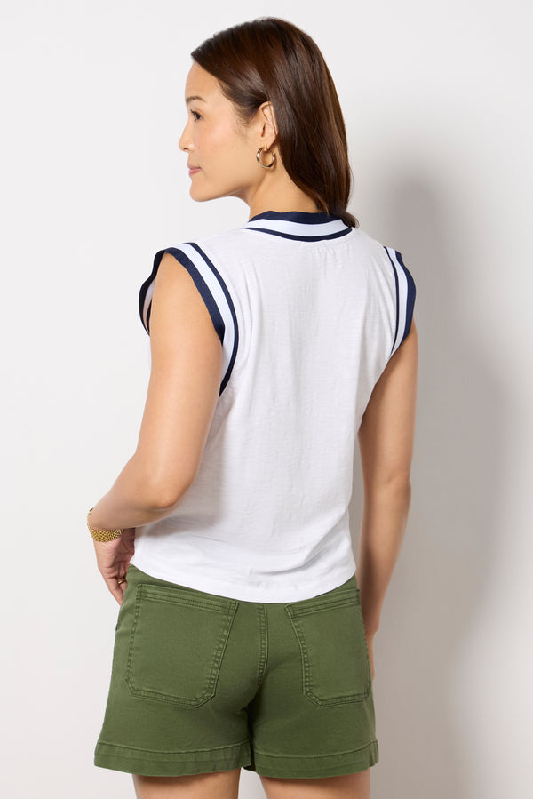 Everve Callie Varsity V Neck Tank White/Navy