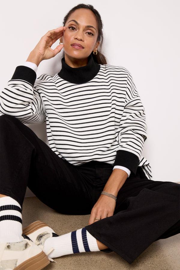 everve Camryn Stripe Top White/Black