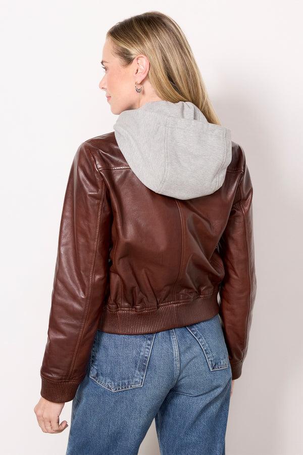 Everve Candace Leather Bomber Chocolatebrown