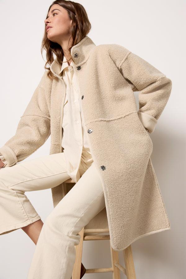 Everve Cara Sherpa Coat Ecru