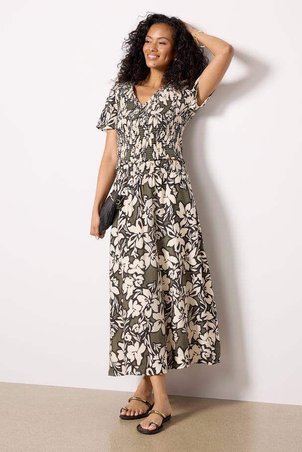 Everve Carson Floral Top Olive/Black/Cream