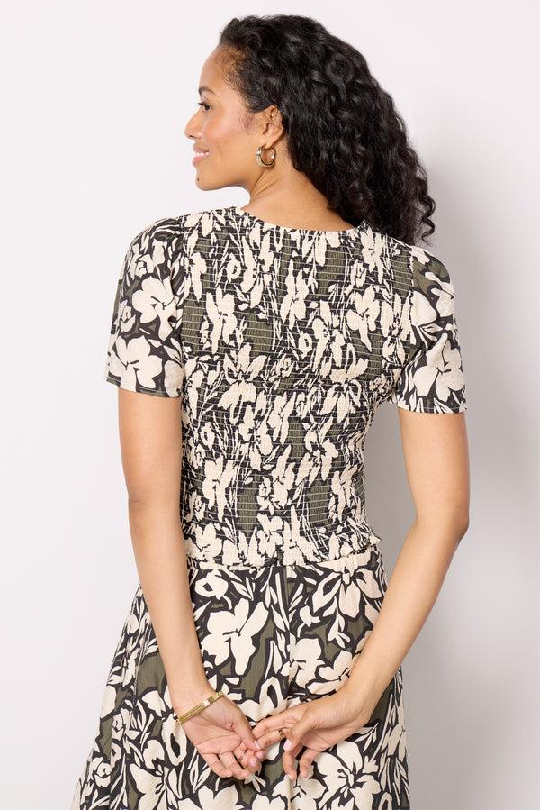 Everve Carson Floral Top Olive/Black/Cream