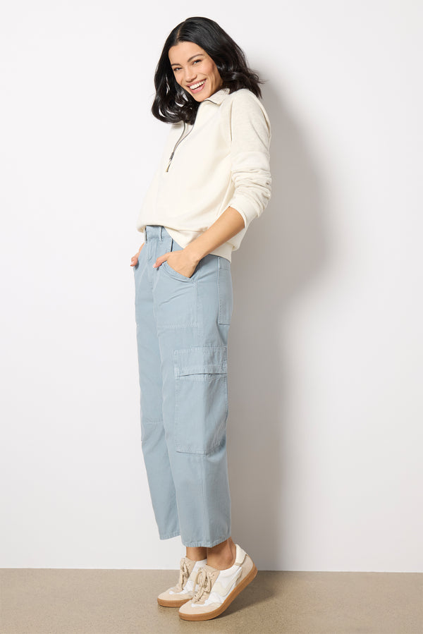 Everve Cece Varsity Quarter Zip Oatmeal/White