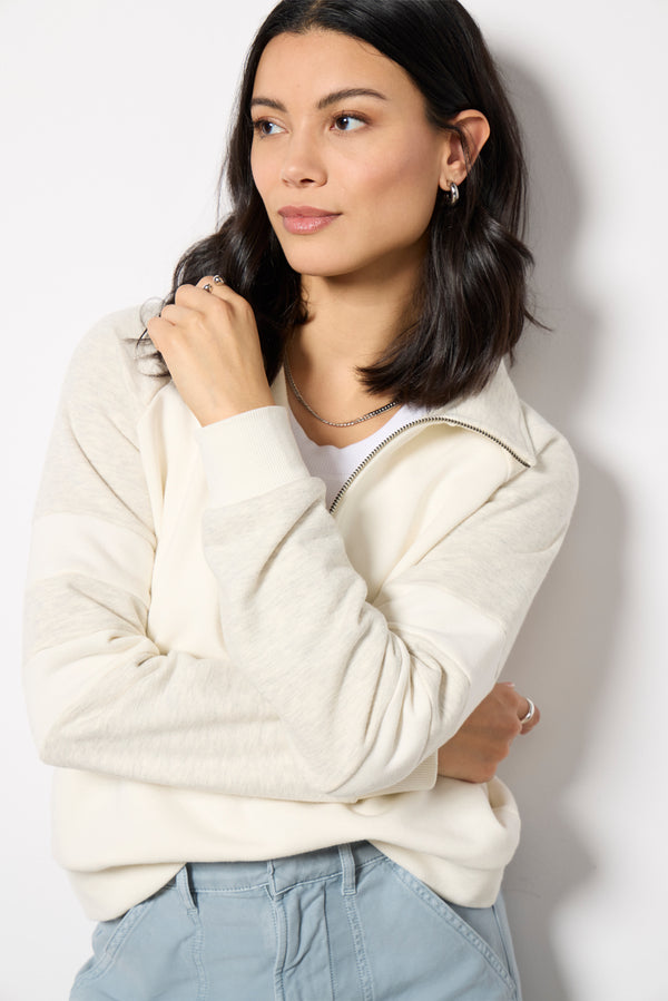 everve Cece Varsity Quarter Zip Oatmeal/White