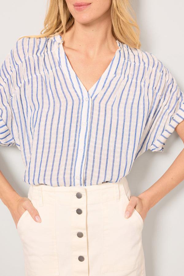 Everve Cecilia Shirred Top Bluestripe
