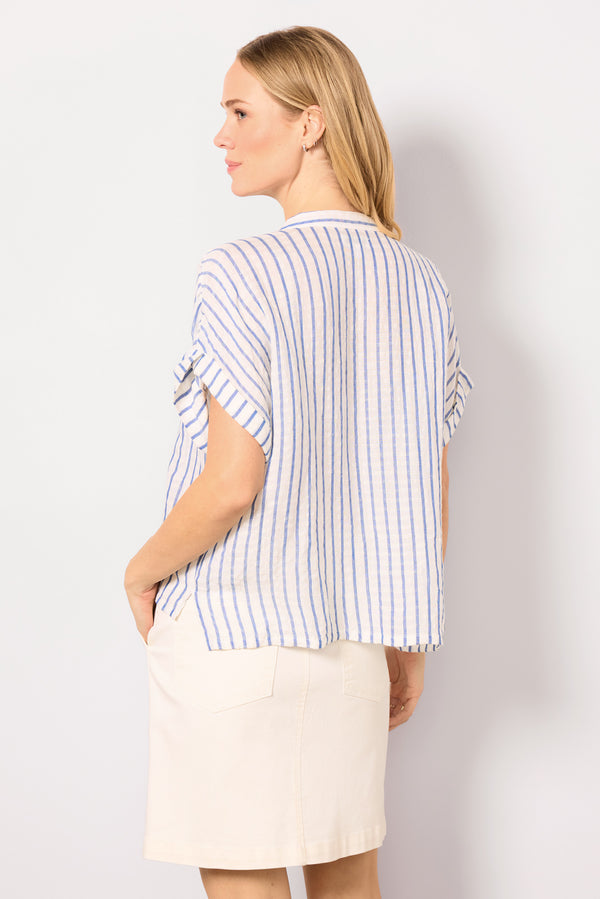 Everve Cecilia Shirred Top Bluestripe