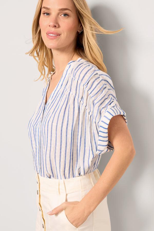everve Cecilia Shirred Top Bluestripe