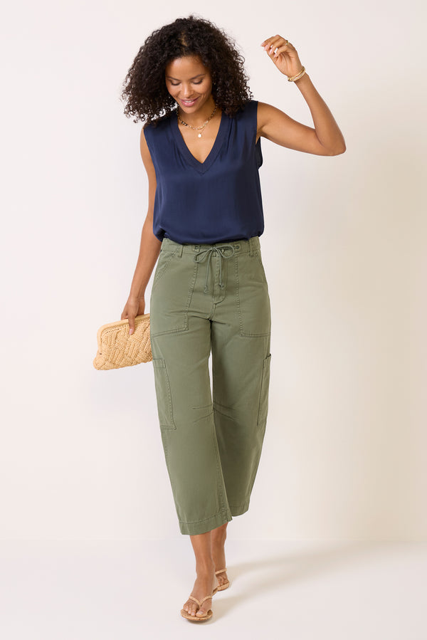 everve Celina V Neck Satin Tank Navy