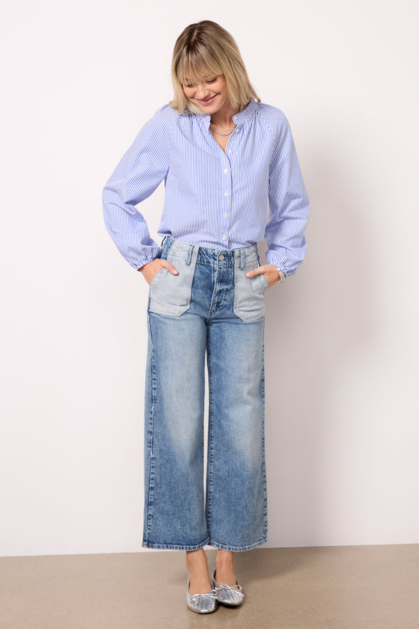 everve Cella Stripe Long Sleeve Top Blue