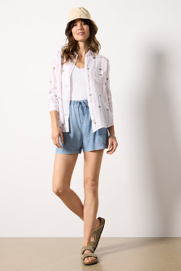 Everve Charli Button Down Pinkpalmstripe