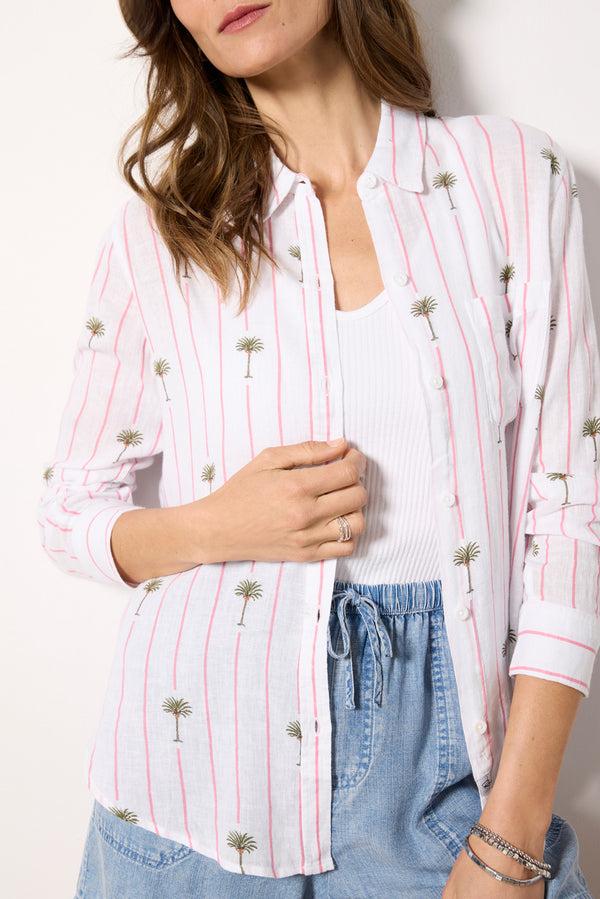 Everve Charli Button Down Pinkpalmstripe