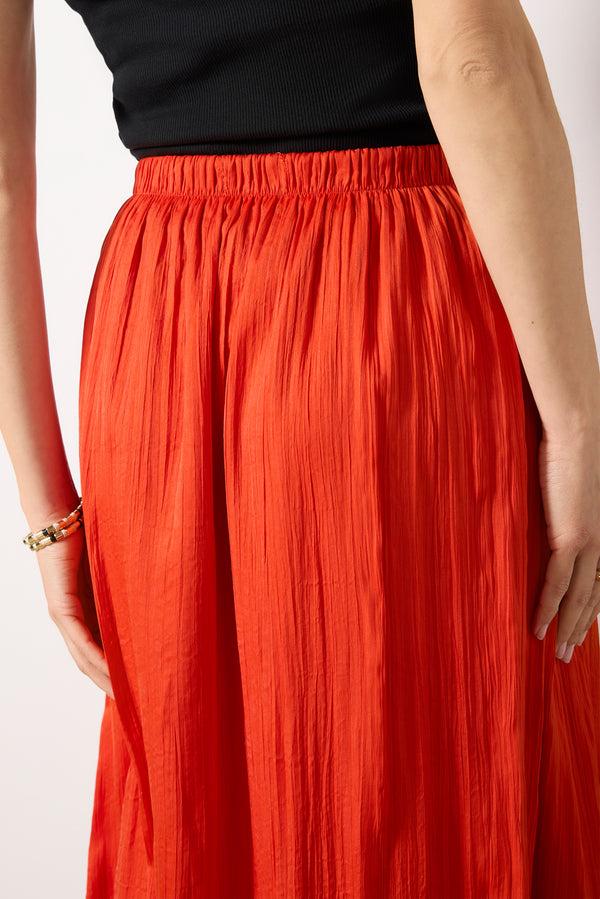 Everve Claire Satin Midi Skirt Cabanared