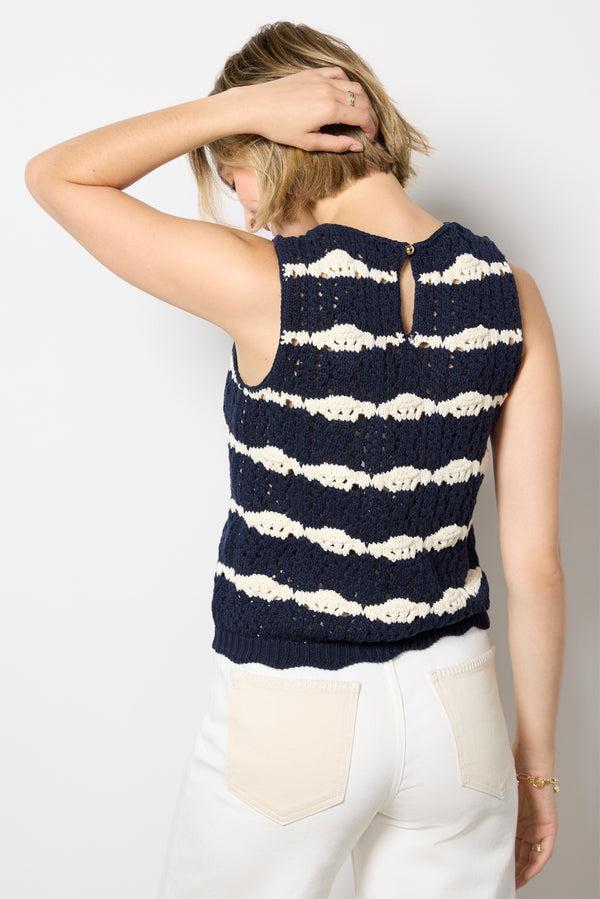Everve Claudia Crochet Tank Navy/Oat