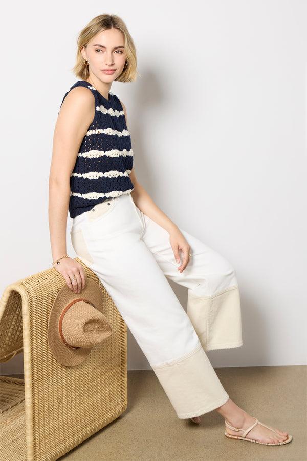 everve Claudia Crochet Tank Navy/Oat