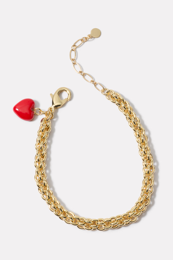 everve Cleo Heart Charm Bracelet Gold/Red