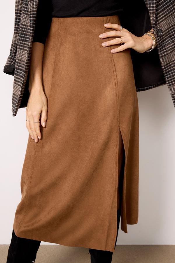 Everve Coco Suede Skirt Tobacco