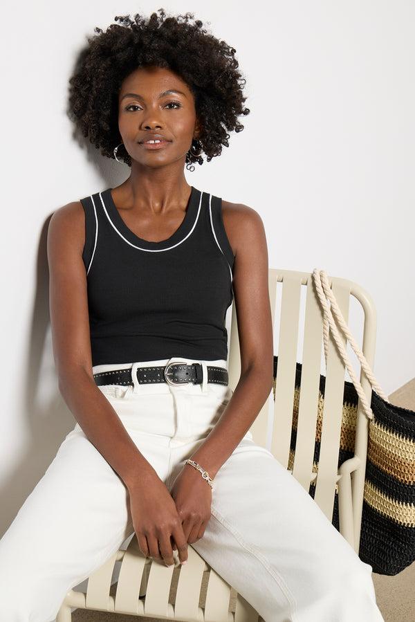everve Corey Piped Tank Black/White