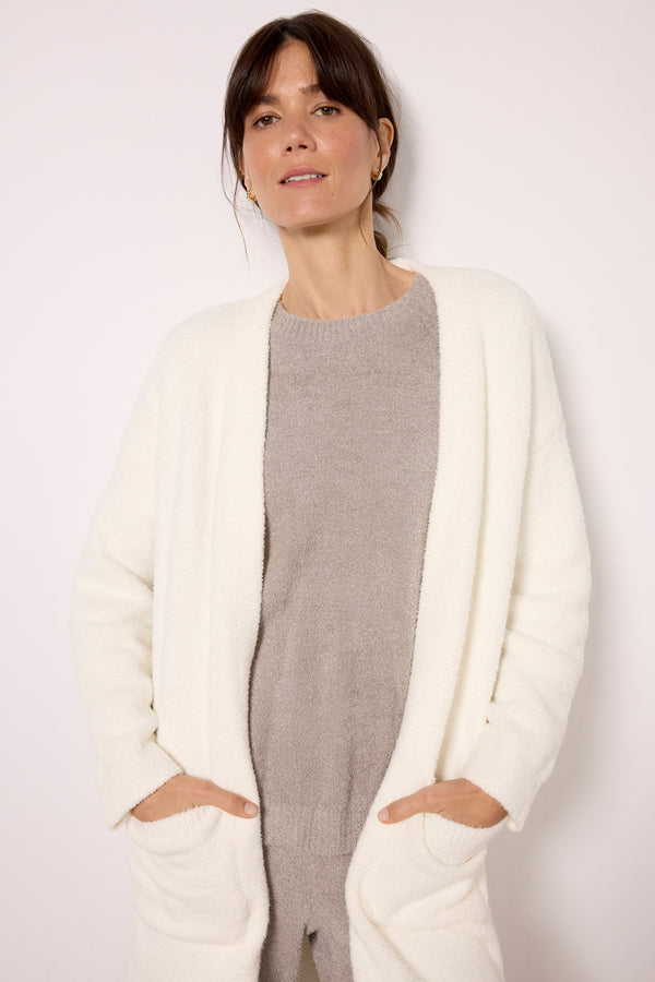 Everve CozyChic Luxe High Slit Cardigan Pearl