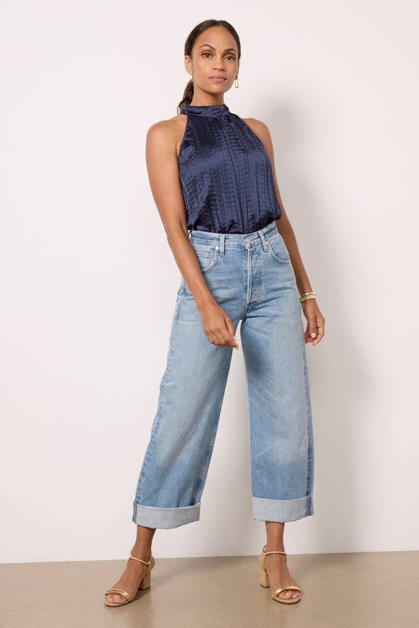 Everve Crinkle Halter Tank Navyblazer