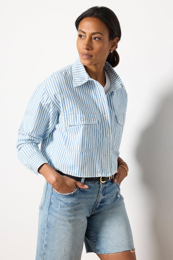 Everve Cropped Nantucket Shirt Bluestripe
