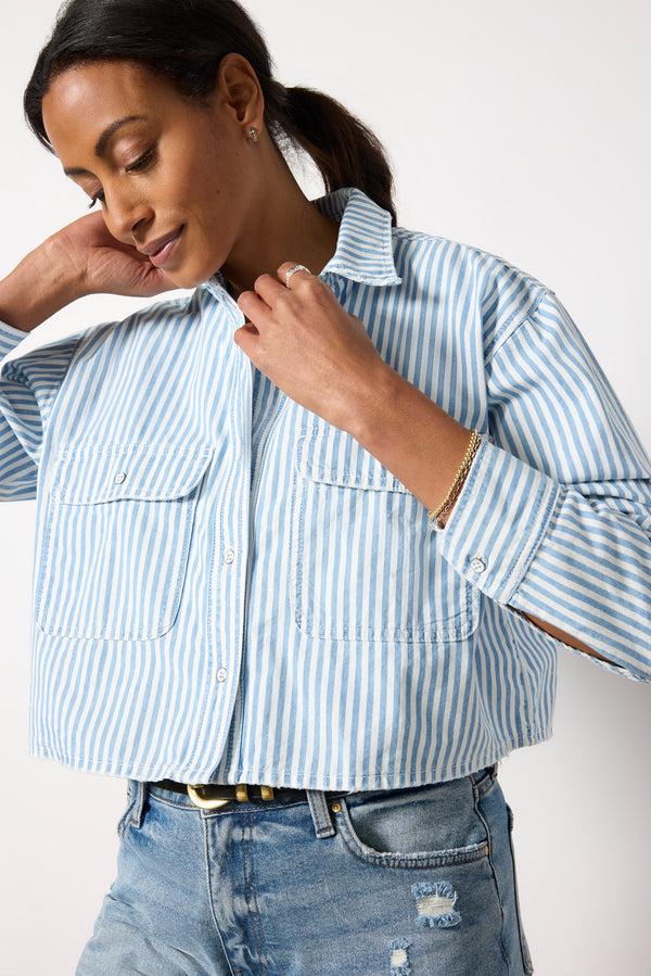 everve Cropped Nantucket Shirt Bluestripe