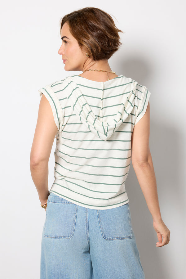 Everve Cruz Sleeveless Hoodie Ivory/Greenstripe