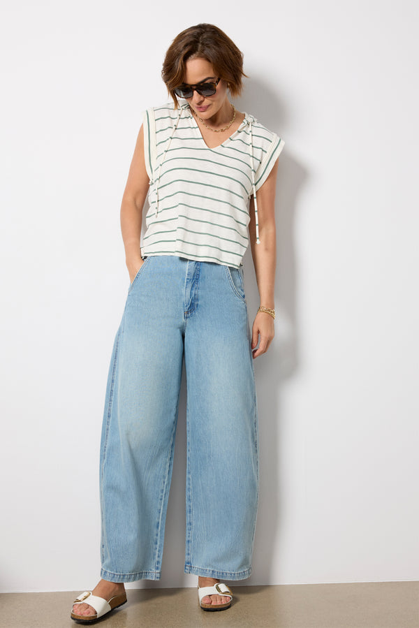 everve Cruz Sleeveless Hoodie Ivory/Greenstripe