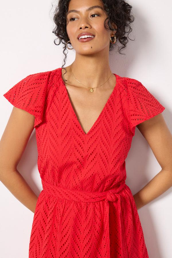 Everve Daisy Eyelet Dress Red