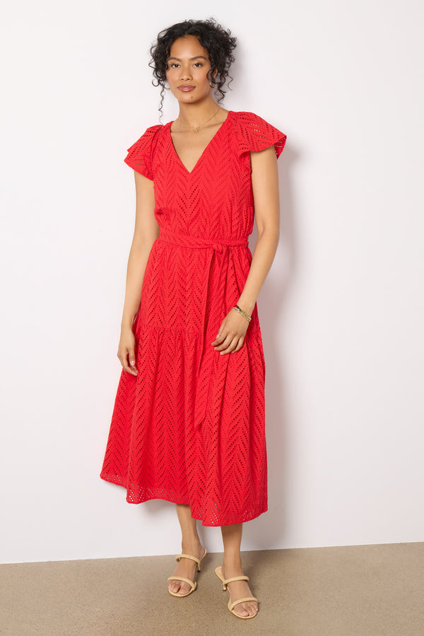 Everve Daisy Eyelet Dress Red