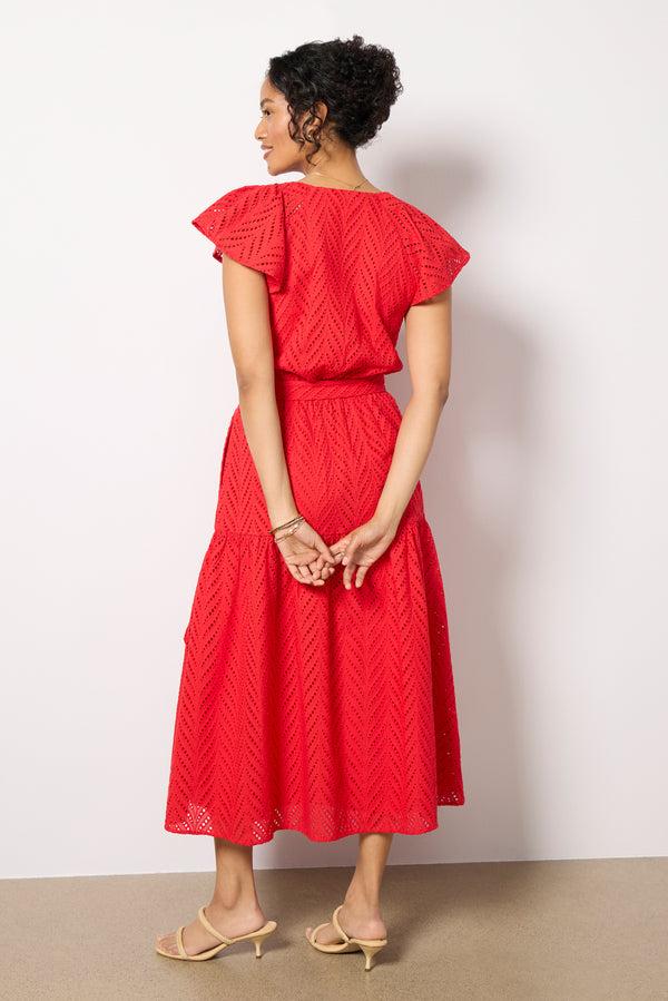 Everve Daisy Eyelet Dress Red