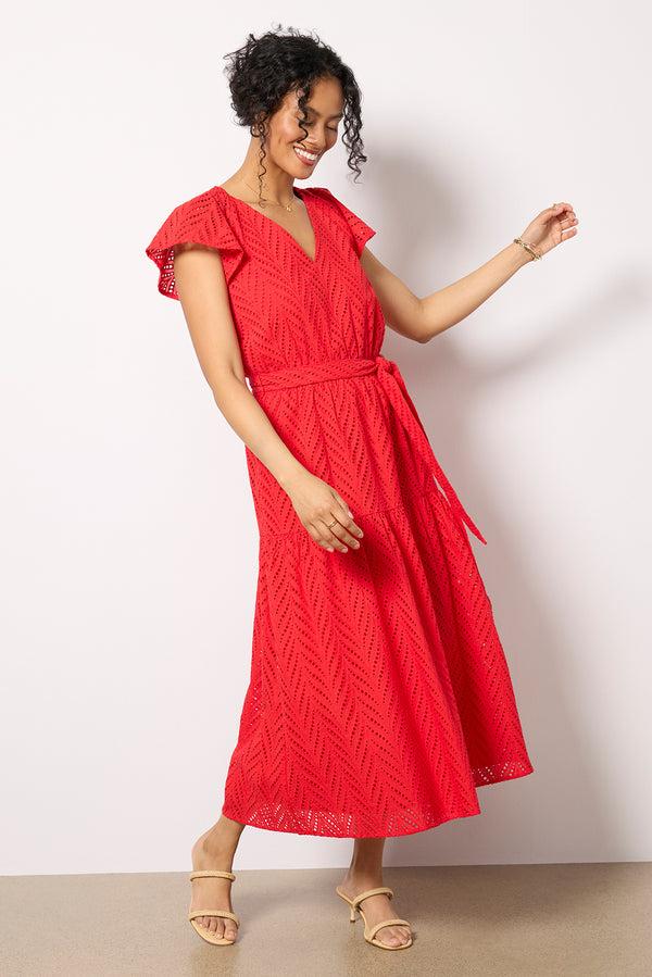 everve Daisy Eyelet Dress Red