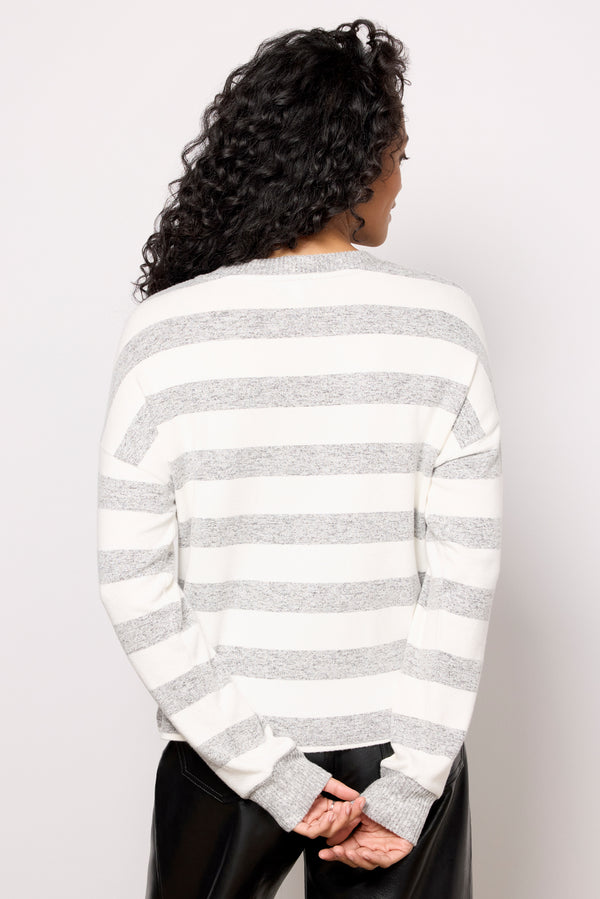 Everve Danica Stripe Brushed Top Grey/White