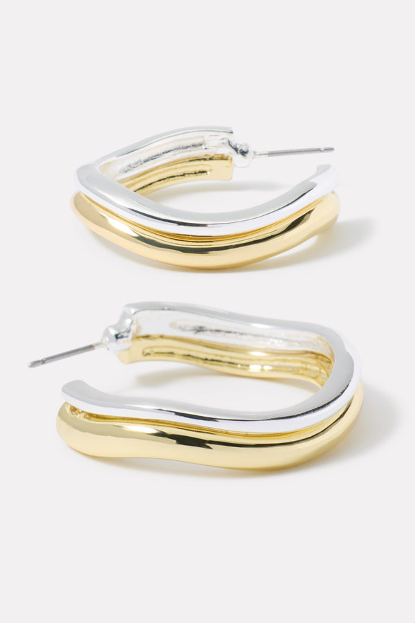 everve Darby Two Tone Wavy Hoops Gold/Silver