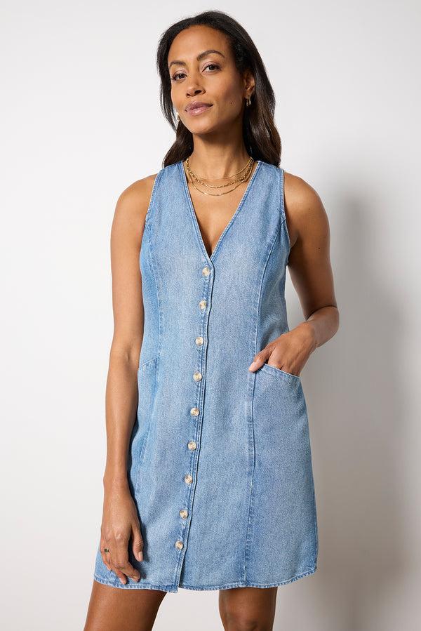 Everve Denim Cinch Back Mini Dress Nightwashtides