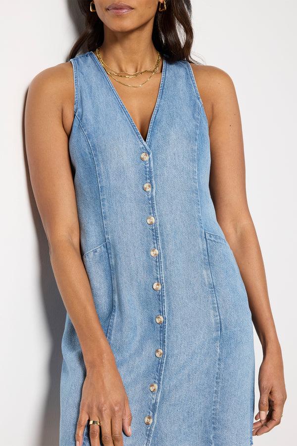 Everve Denim Cinch Back Mini Dress Nightwashtides