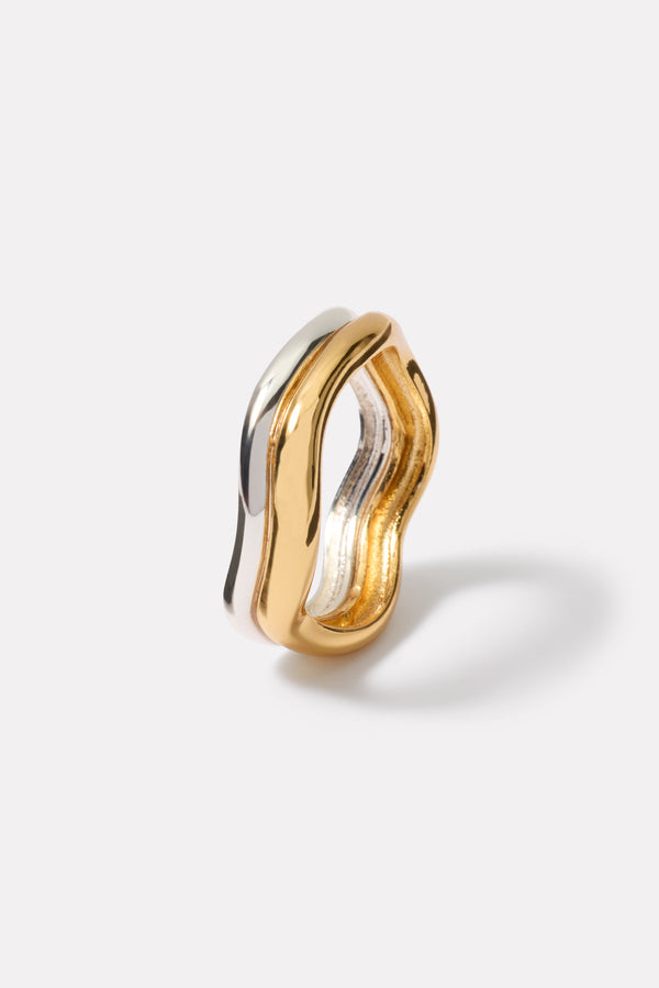 everve Deryl Two Tone Wavy Ring Gold/Silver