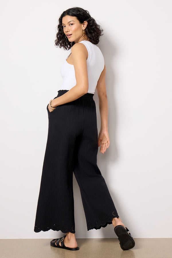 Everve Eden Gauze Eyelet Pant Black