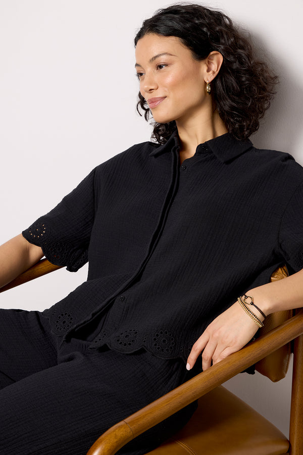 everve Eden Gauze Eyelet Top Black