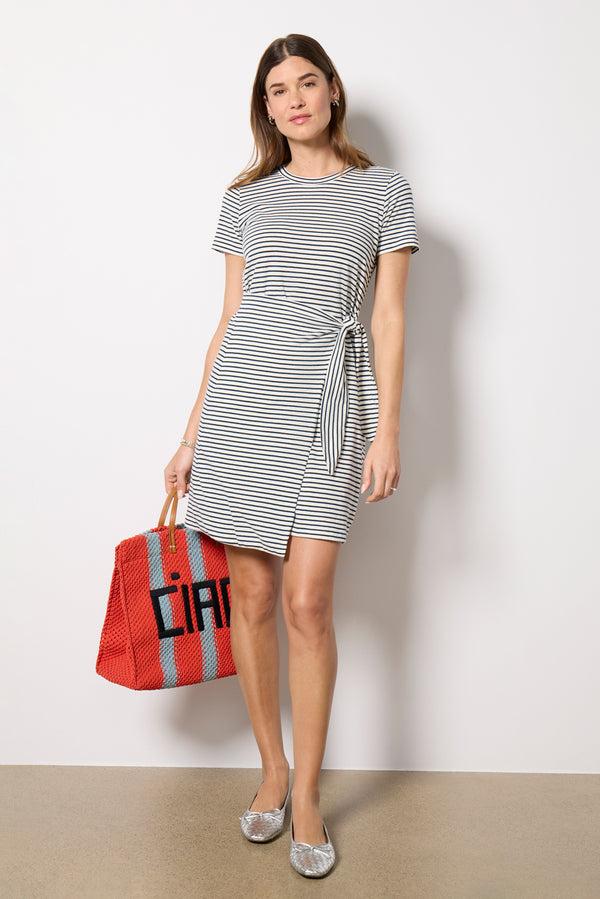 everve Edie Dress Ivorynavymicrostripe