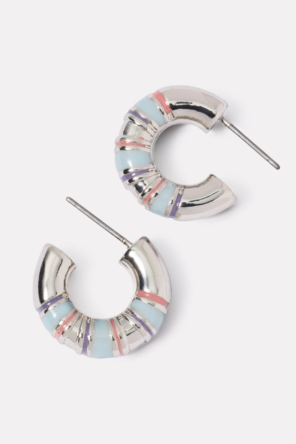 Everve Edna Enamel Hoop Earring Silver/Blue