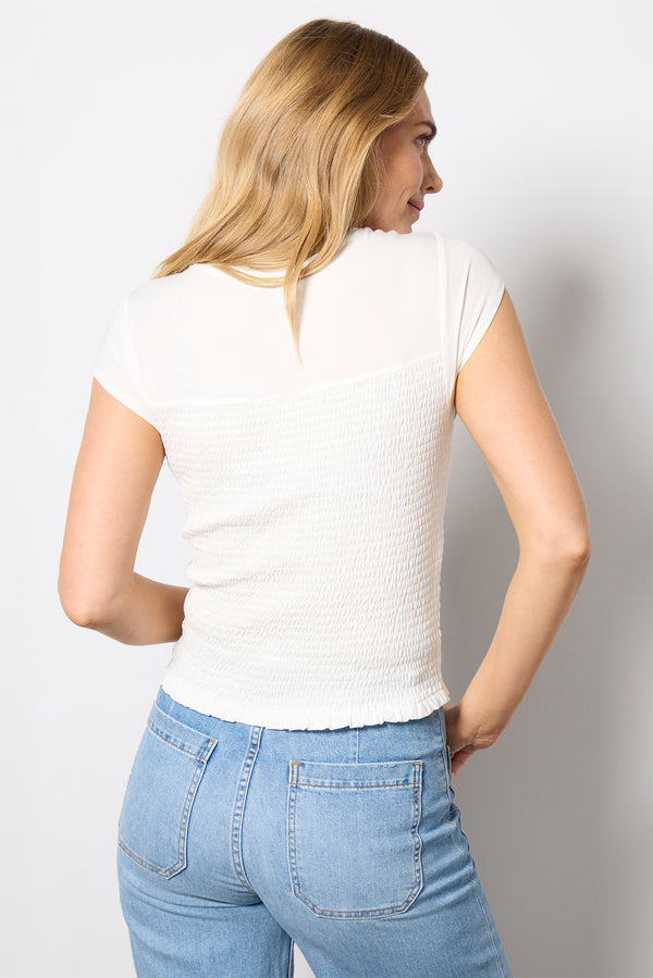Everve Elena Short Sleeve Smocked Top White