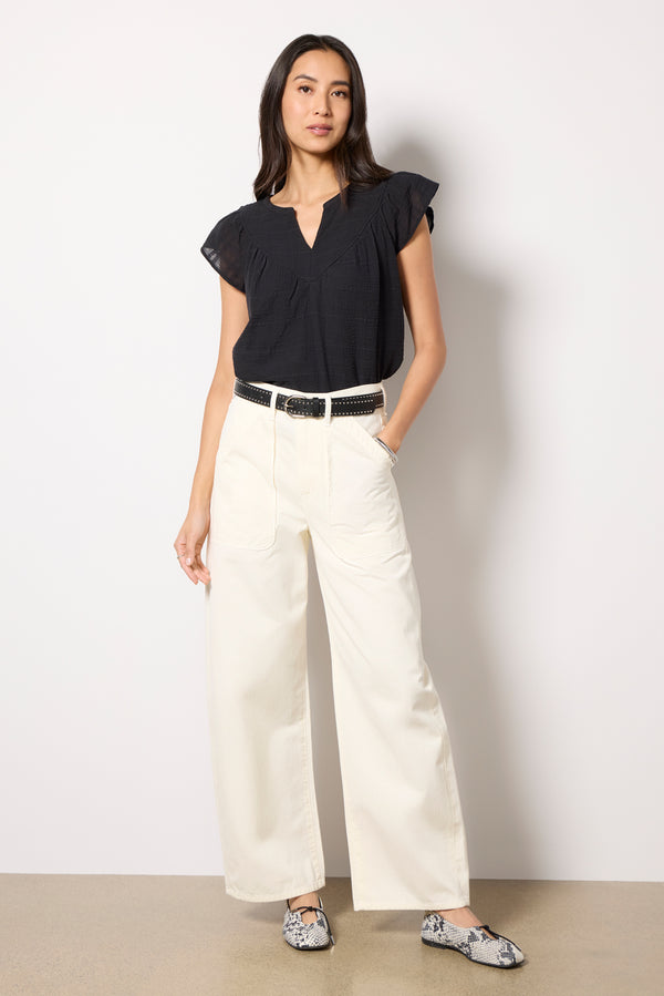 Everve Eliana V Neck Flutter Top Black